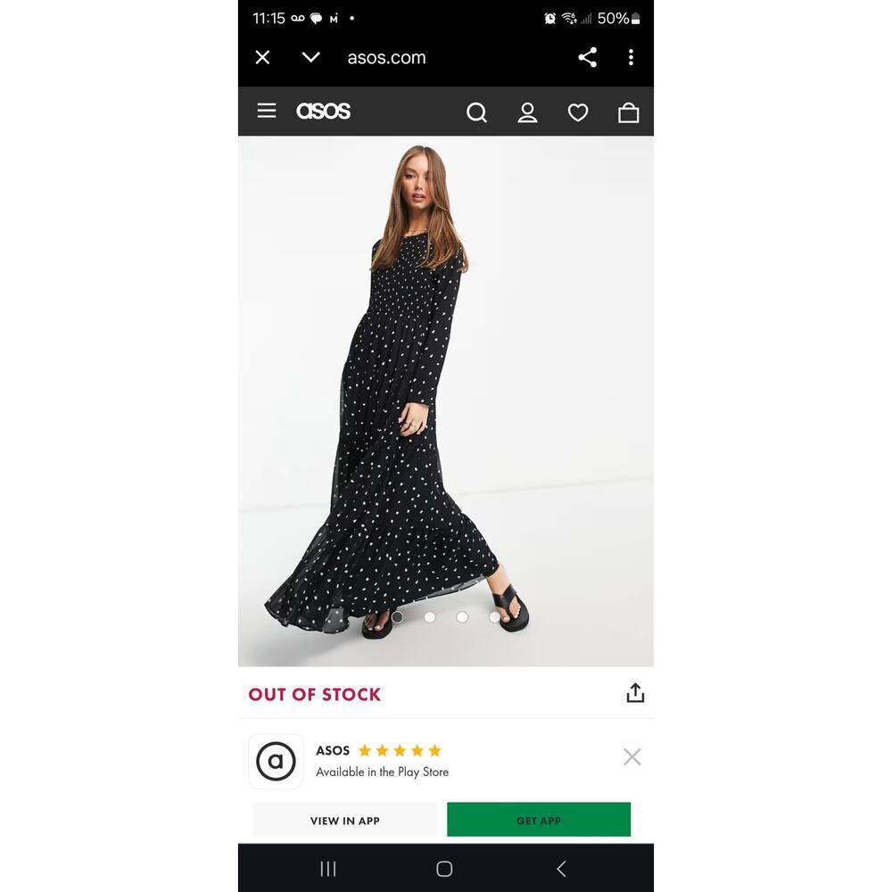 Asos design dress size 10. Maxi. Black with white dots. Long sleeved.